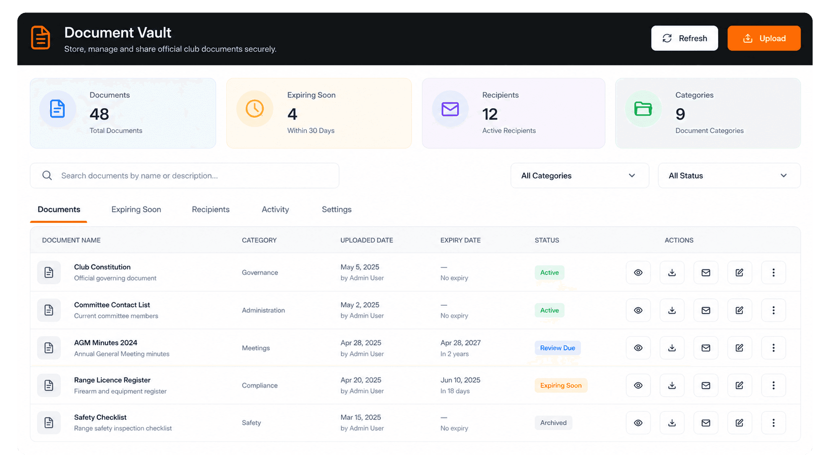 Document Vault in Club Tools