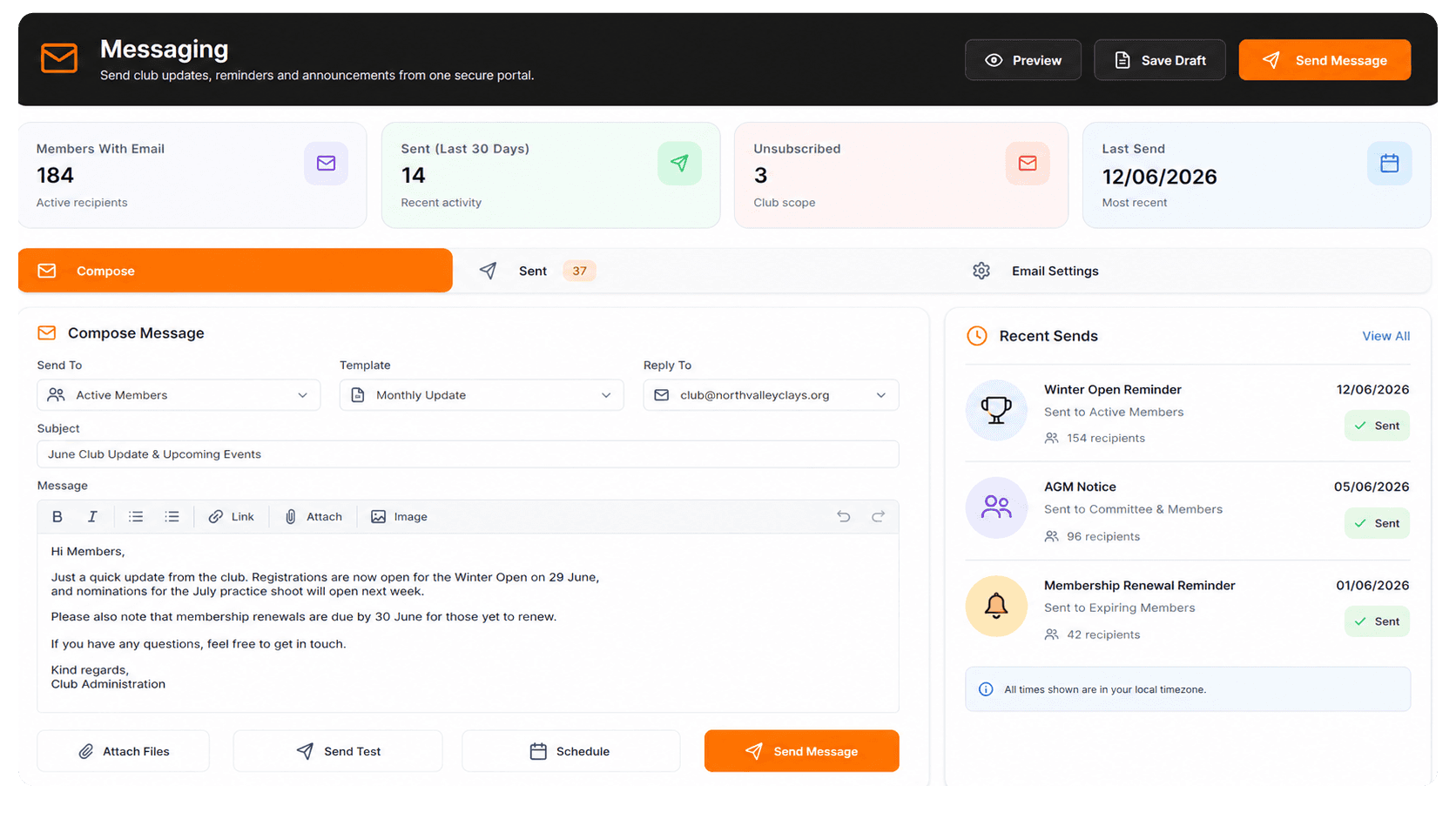 Messaging in Club Tools